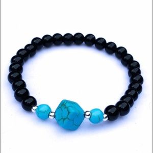 Turquoise Cube and Black Onyx Stretch Bracelet